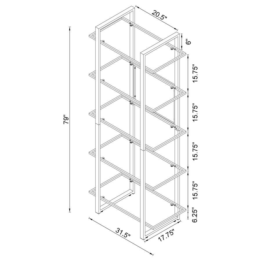 Modal Additional Images for Hartford 79-inch 5-shelf Glass Bookshelf Chrome