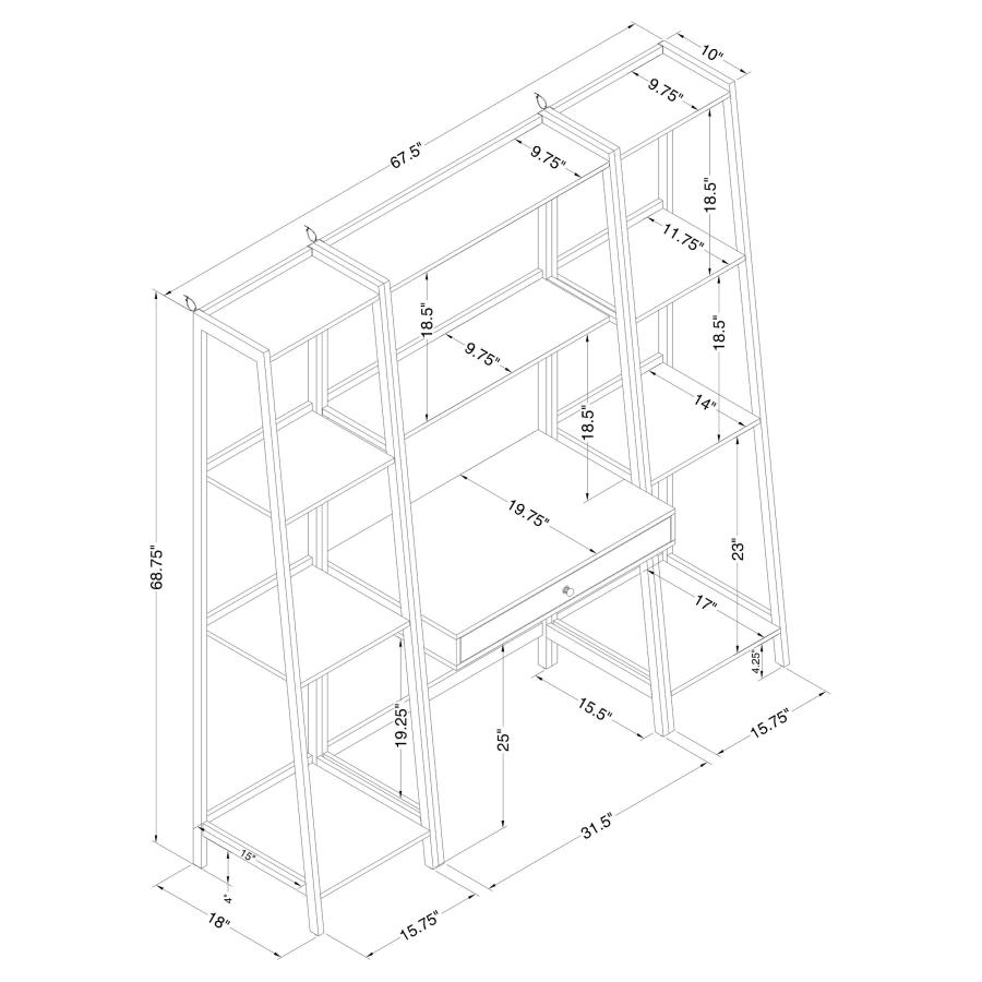 Modal Additional Images for Pinckard 3-piece Ladder Desk and Bookcase Set Grey Stone