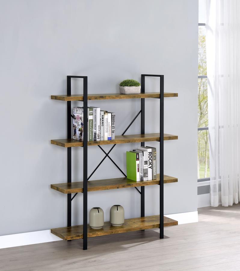 Cole 55-inch 4-shelf Bookshelf Rustic Nutmeg and Black