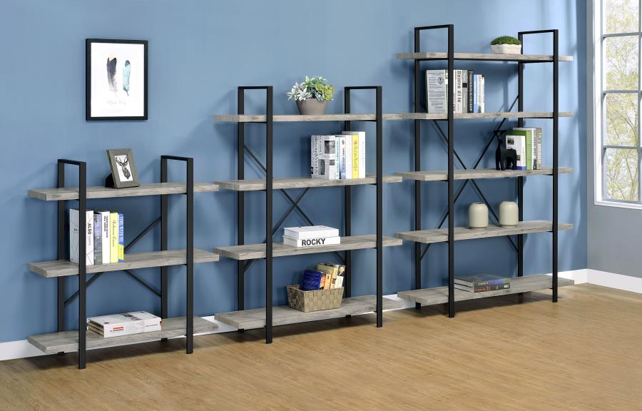 Modal Additional Images for Cole 40-inch 3-shelf Bookshelf Grey Driftwood and Gunmetal