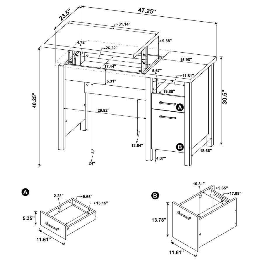 Delwin 47-inch 2-drawer Lift Top Computer Desk Rustic Nutmeg