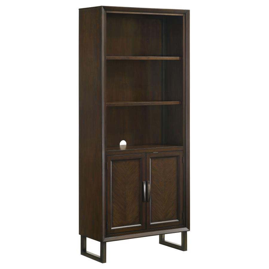 (image for) Marshall 76-inch 3-shelf Cabinet Bookcase Dark Walnut