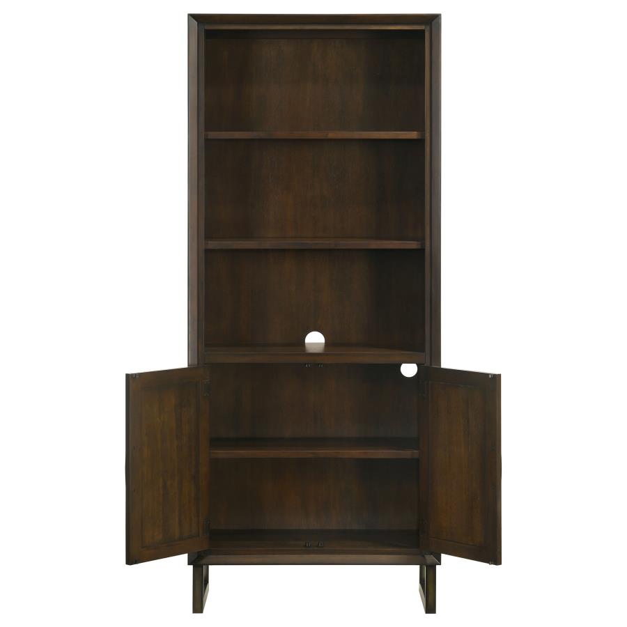 Marshall 76-inch 3-shelf Cabinet Bookcase Dark Walnut