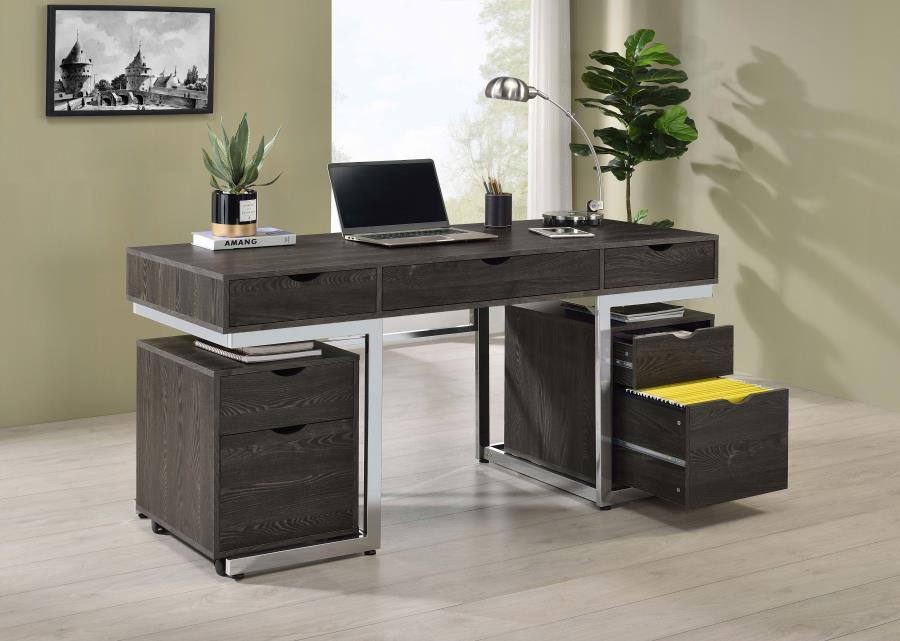 Modal Additional Images for Noorvik 62-inch 3-drawer Engineered Wood Desk Dark Oak