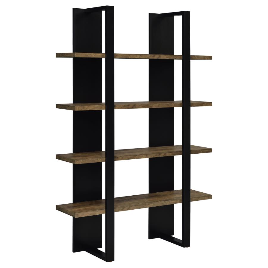Danbrook 71-inch 4-shelf Bookshelf Black and Aged Walnut (image for) Danbrook 71-inch 4-shelf Bookshelf Black and Aged Walnut
