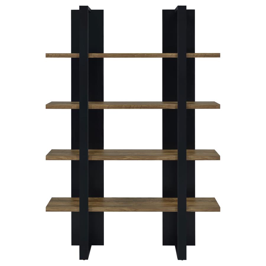 Danbrook 71-inch 4-shelf Bookshelf Black and Aged Walnut