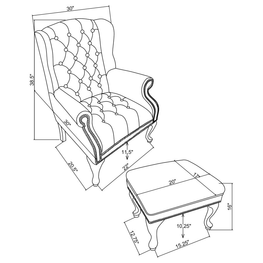 Modal Additional Images for Roberts Upholstered Wingback Chair and Ottoman Set Black