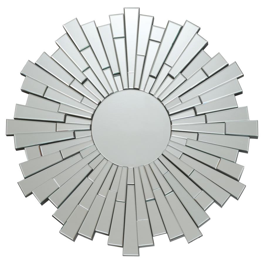 Danika 40 x 40 Inch Round Sunburst Wall Mirror Silver (image for) Danika 40 x 40 Inch Round Sunburst Wall Mirror Silver