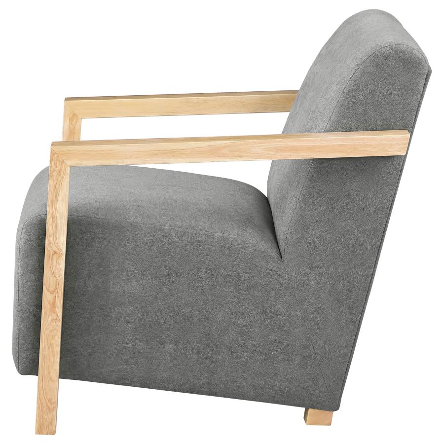 Diego Upholstered Accent Arm Chair with Wood Arms Grey