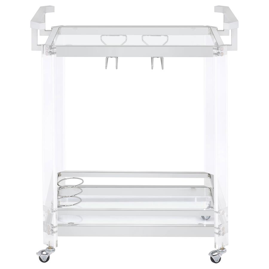 Jefferson 2-tier Glass Shelf Acrylic Bar Cart Chrome