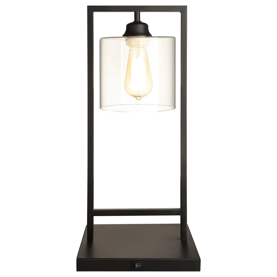 Shoto 20-inch Glass Shade Metal Bedside Table Lamp Black (image for) Shoto 20-inch Glass Shade Metal Bedside Table Lamp Black