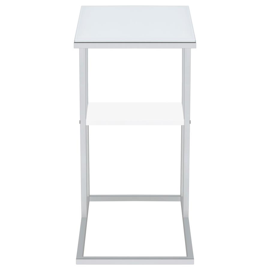 Daisy Glass Top C-Shaped Sofa Side Table White and Chrome