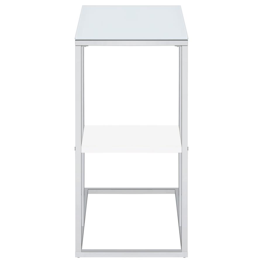Daisy Glass Top C-Shaped Sofa Side Table White and Chrome