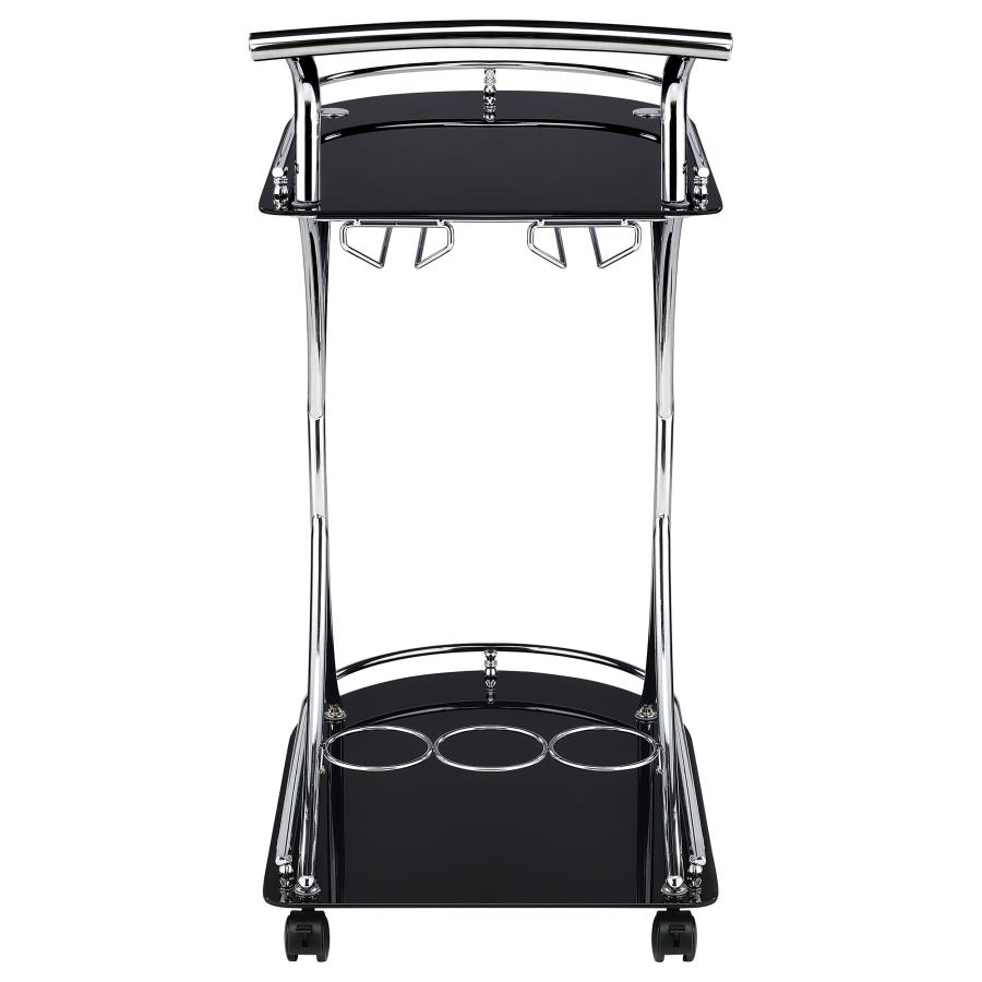 Elfman 2-tier Glass Shelf Metal Bar Cart Black and Chrome