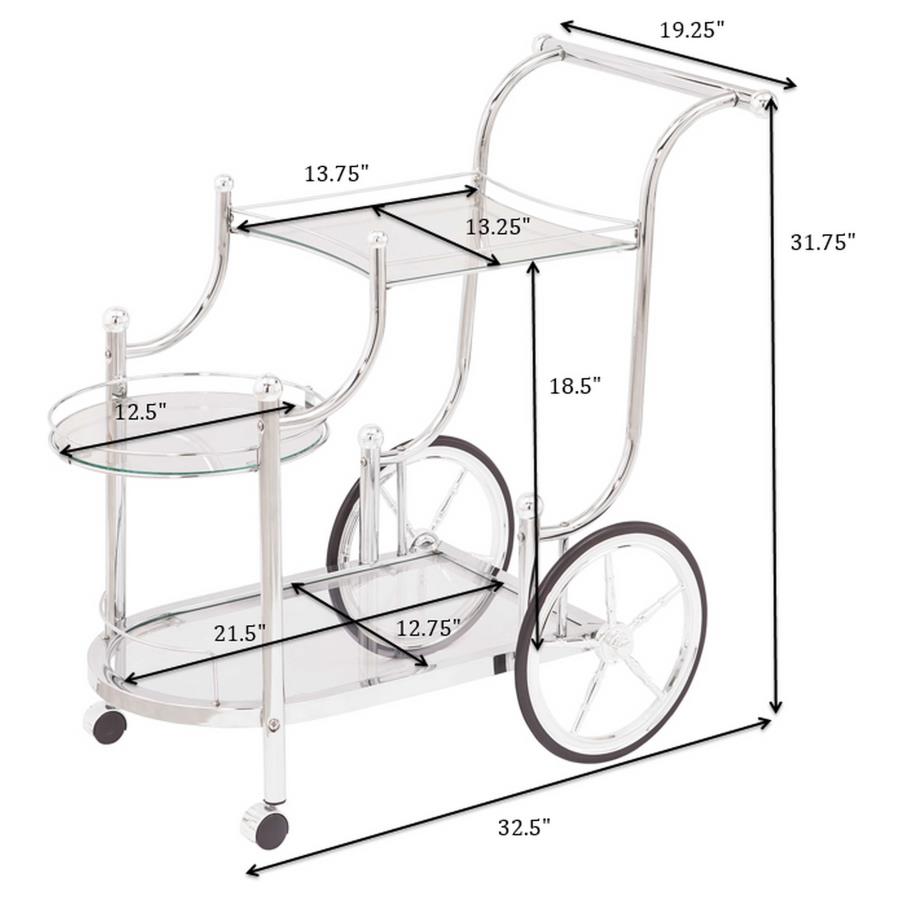 Modal Additional Images for Sarandon 3-tier Glass Shelf Metal Bar Cart Chrome