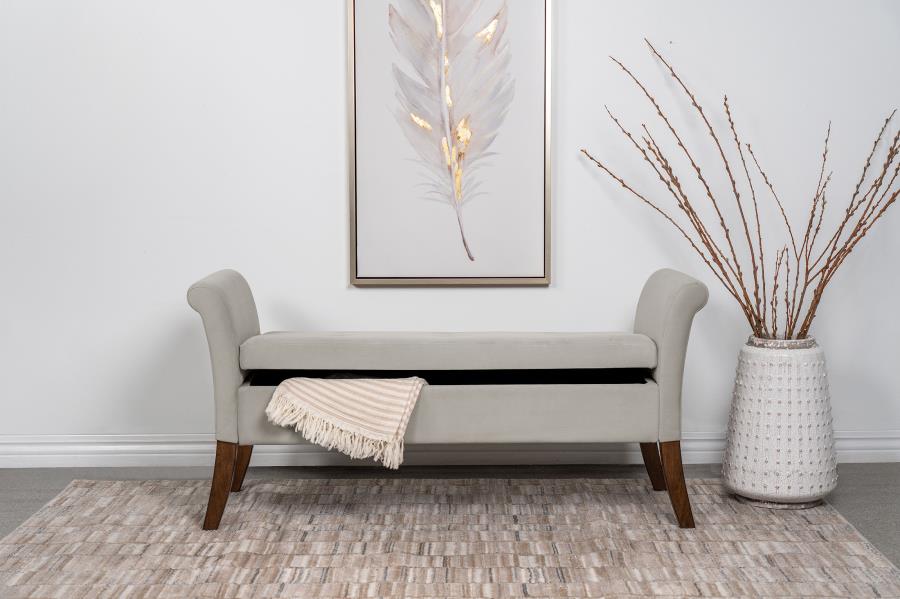 Modal Additional Images for Farrah Velvet Upholstered Rolled Arm Storage Bench Beige