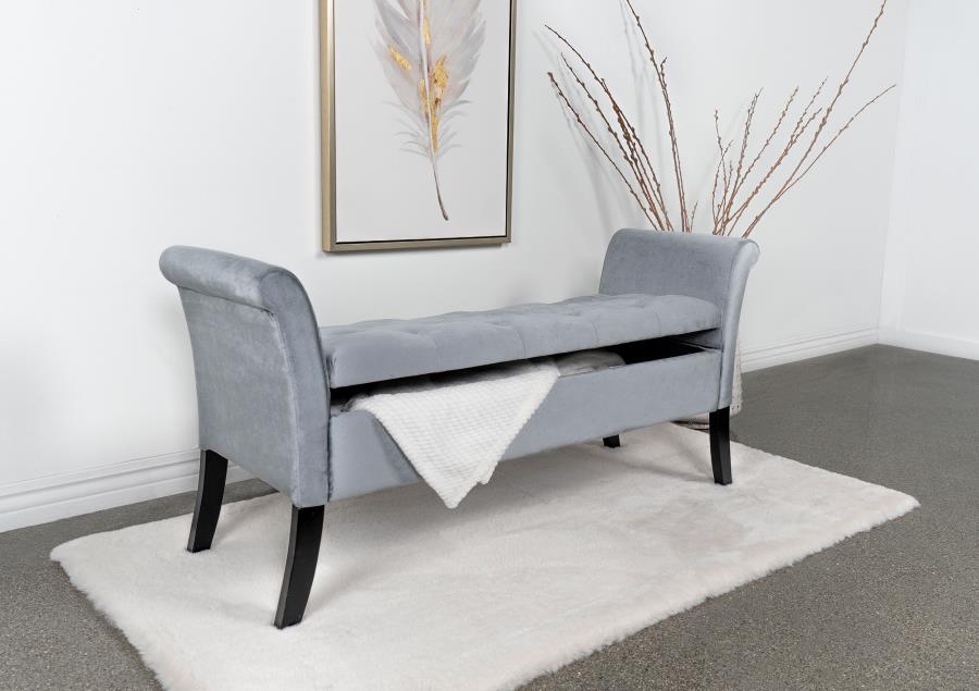 Modal Additional Images for Farrah Velvet Upholstered Rolled Arm Storage Bench Silver