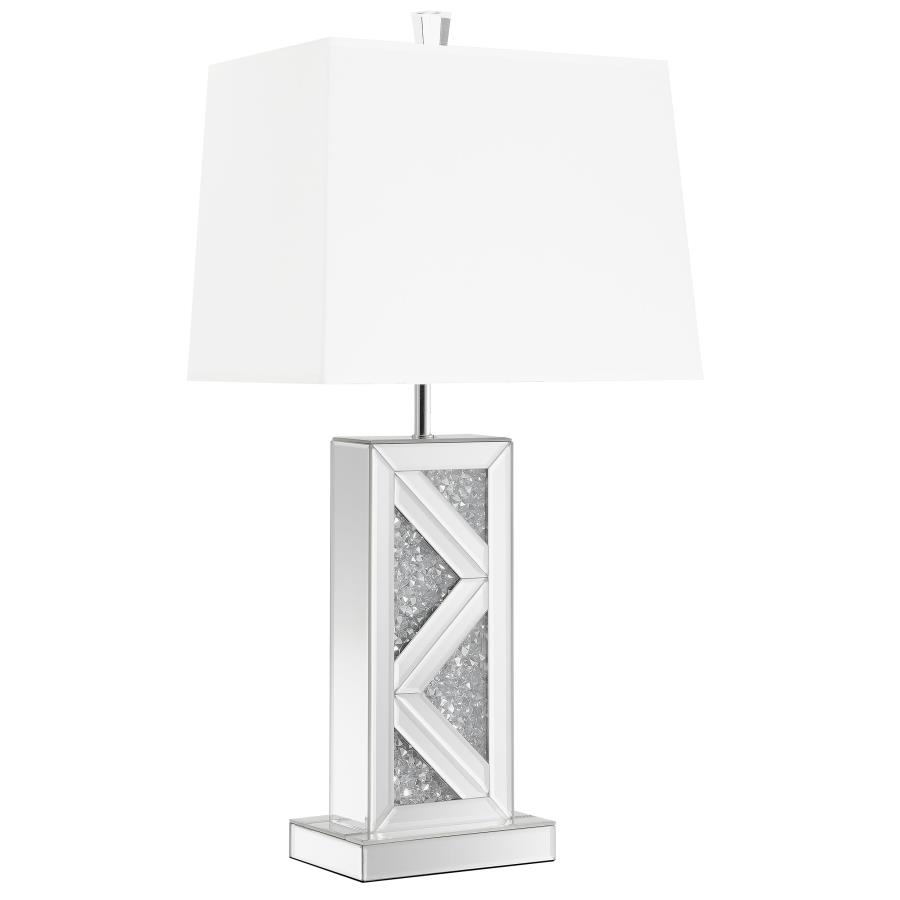 Carmen 32-inch Tapered Shade Mirrored Table Lamp Silver (image for) Carmen 32-inch Tapered Shade Mirrored Table Lamp Silver