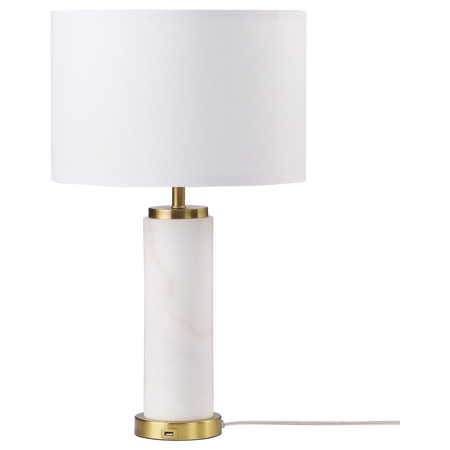 Lucius 25-inch Drum Shade Marble Body Table Lamp White (image for) Lucius 25-inch Drum Shade Marble Body Table Lamp White