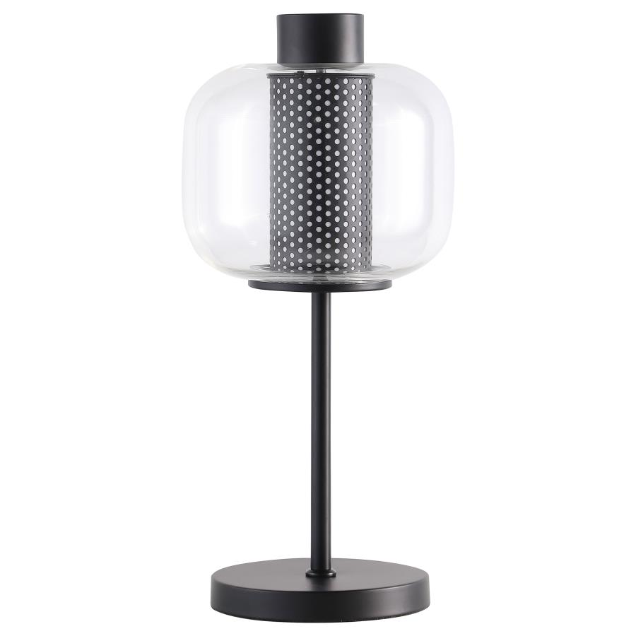 Ingrid 22-inch Glass Shade Bedside Table Lamp Black (image for) Ingrid 22-inch Glass Shade Bedside Table Lamp Black