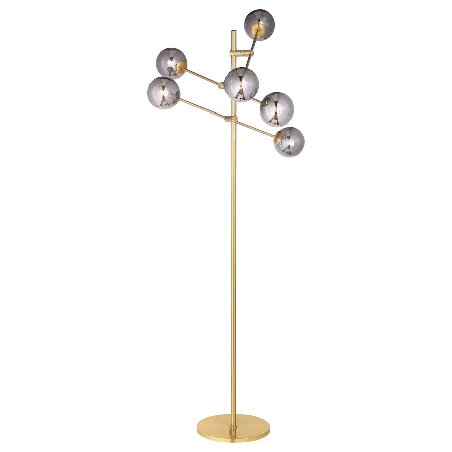 Exline 62-inch Molecular Smoked Orb Metal Floor Lamp Gold (image for) Exline 62-inch Molecular Smoked Orb Metal Floor Lamp Gold