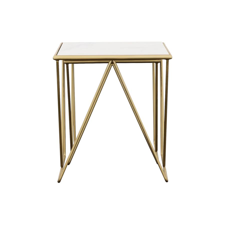 Modal Additional Images for Bette 2-piece Marble Top Nesting Table Set White and Gold