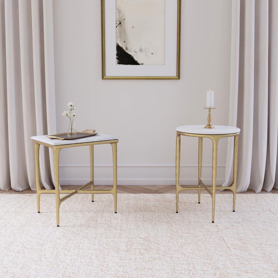 Modal Additional Images for Baldwin Rectangular Marble Top Side Table White and Gold