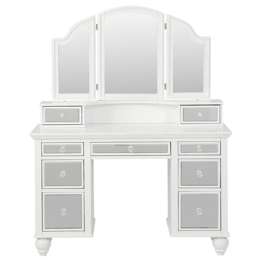 Reinhart Makeup Vanity Table Set White and Beige