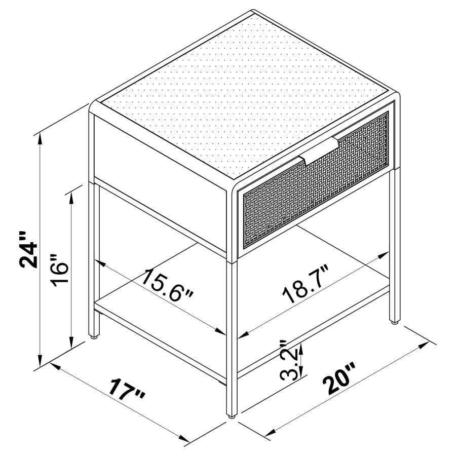 Modal Additional Images for Amherst 1-drawer Radio Weave Cane Metal Bedside Table White