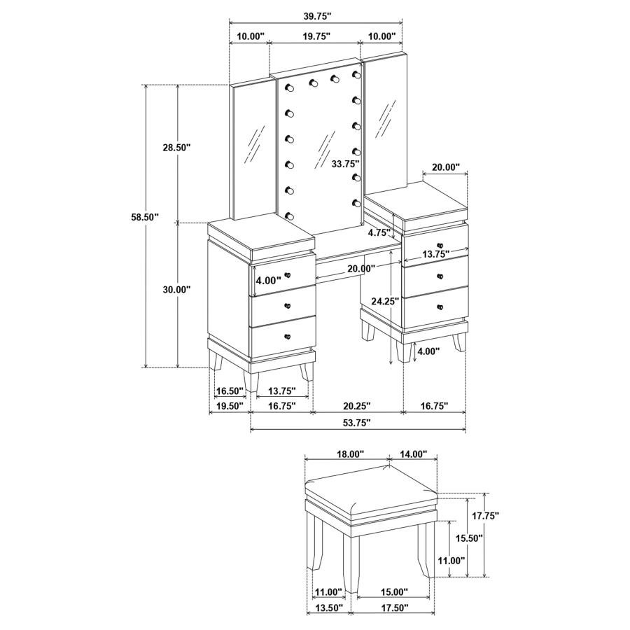 Modal Additional Images for Talei 6-drawer Vanity Set with Lighting Black and White