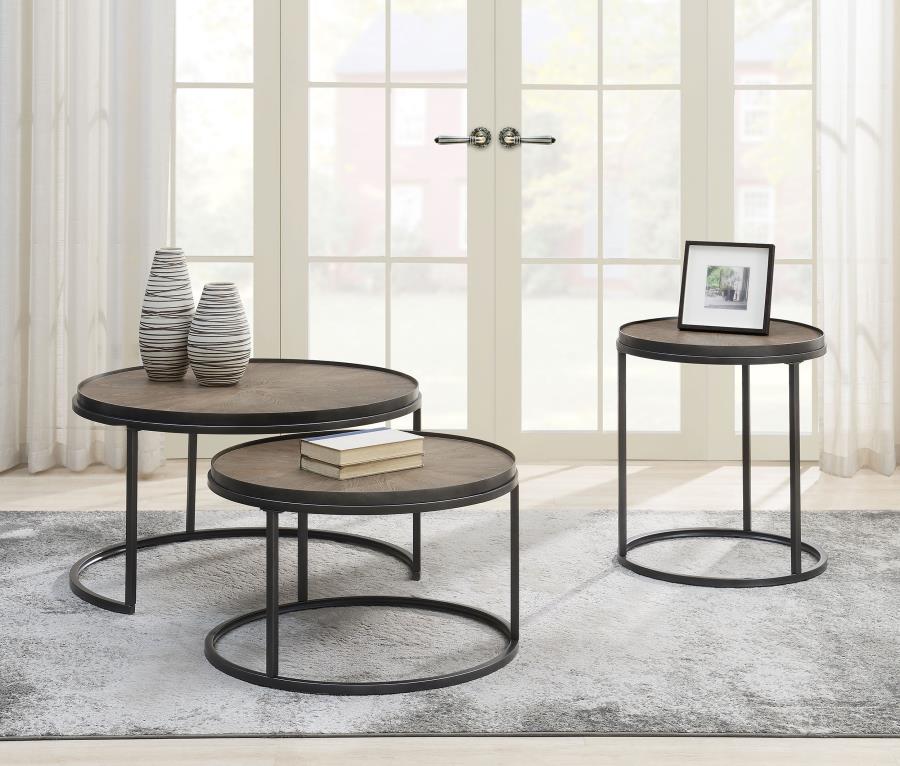 Modal Additional Images for Rodrigo 2-piece Round Wood Nesting Table Set Weathered Elm