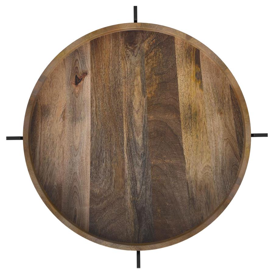 Adhvik Round Side Table with Marble Shelf Natural and Black