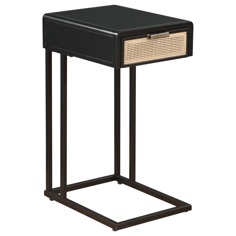(image for) Amherst 1-drawer Radio Weave Cane Metal Side Table Black