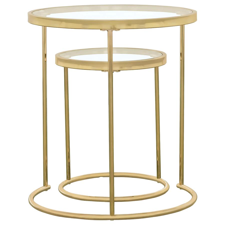 Maylin 2-piece Round Glass Top Nesting Table Set Gold