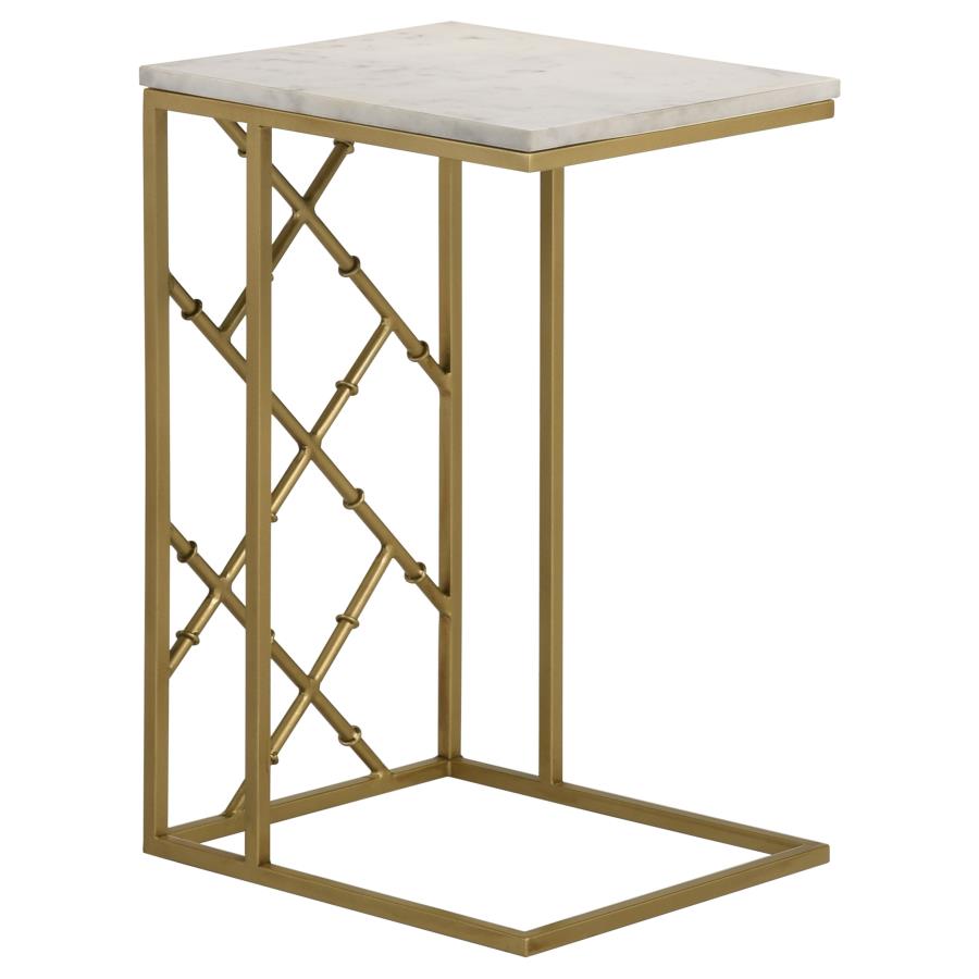 (image for) Angeliki Marble Top C-Shape Sofa Side Table Antique Gold