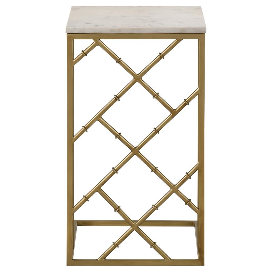 Angeliki Marble Top C-Shape Sofa Side Table Antique Gold