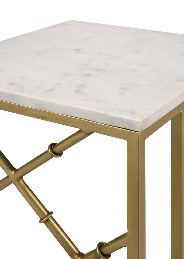 Angeliki Marble Top C-Shape Sofa Side Table Antique Gold