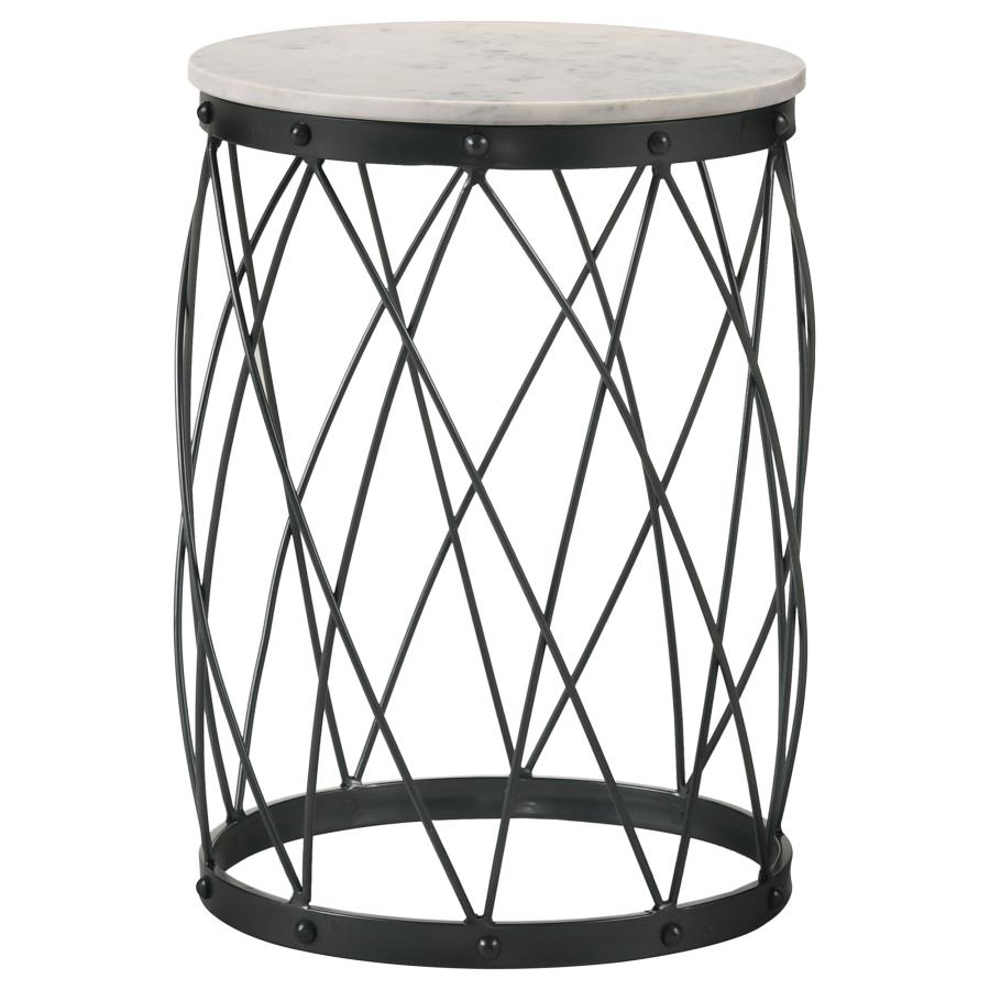 (image for) Tereza Round Accent Table with Marble Top White and Black