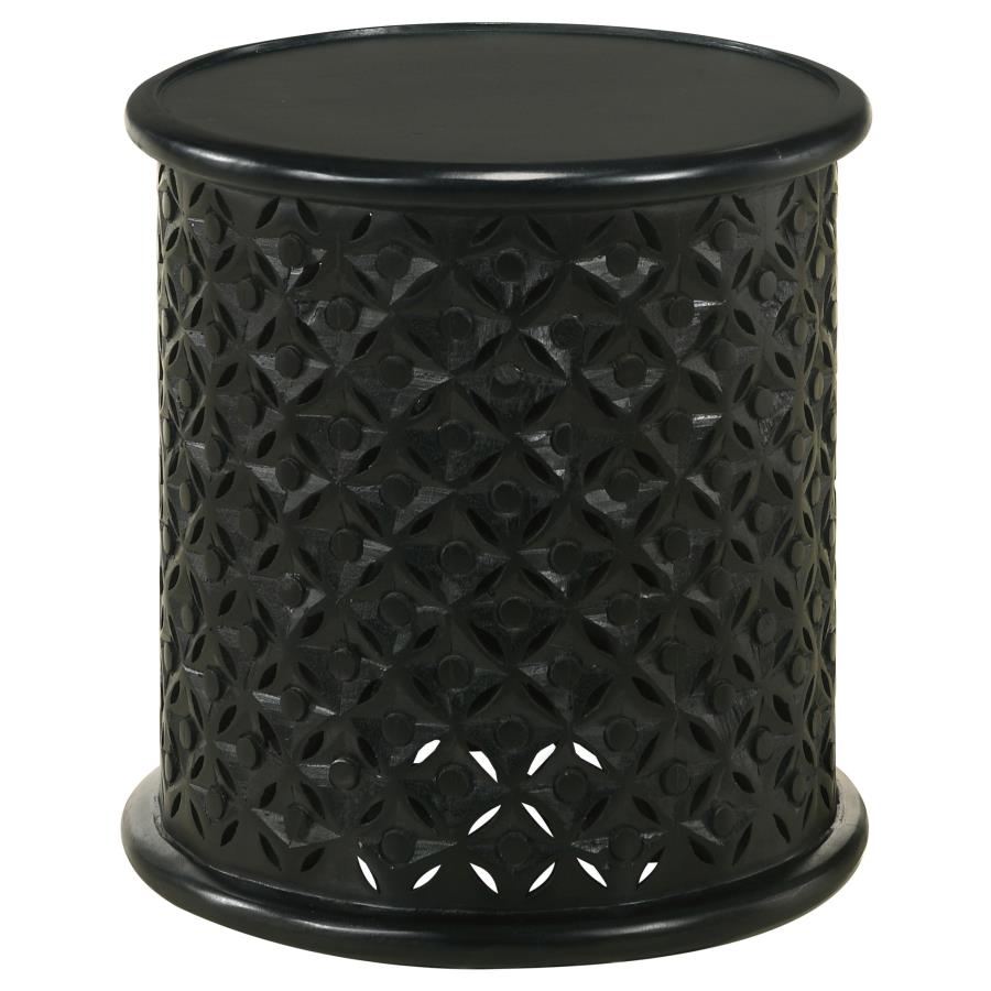 (image for) Krish 18-inch Round Mango Wood Side Table Black Stain