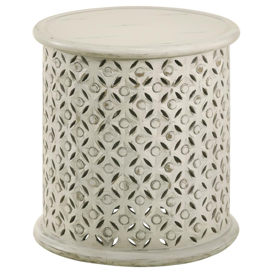 (image for) Krish 18-inch Round Mango Wood Side Table White Washed