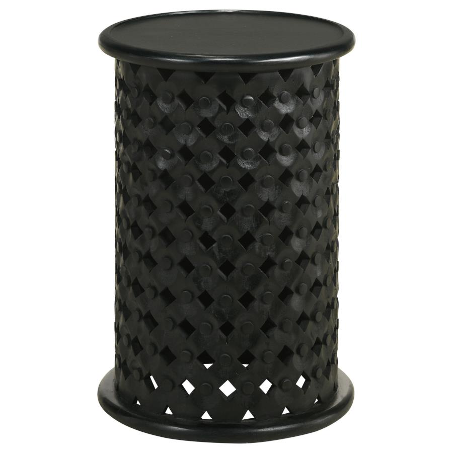 (image for) Krish 24-inch Round Mango Wood Side Table Black Stain