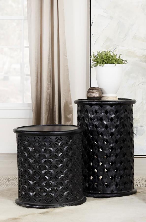 Modal Additional Images for Krish 24-inch Round Mango Wood Side Table Black Stain