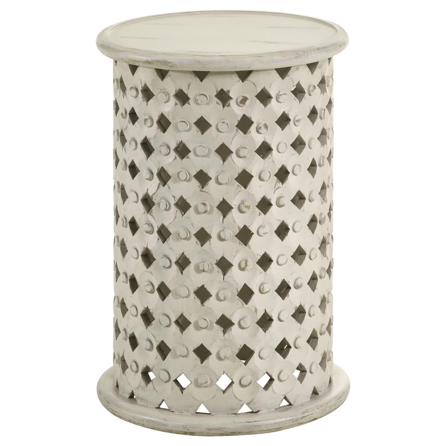 (image for) Krish 24-inch Round Mango Wood Side Table White Washed