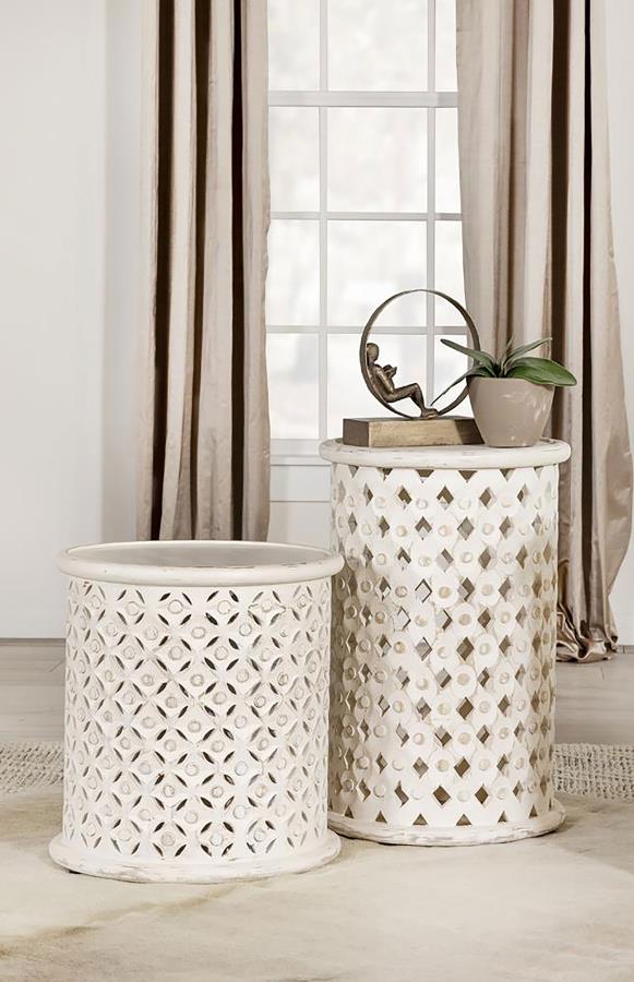 Modal Additional Images for Krish 24-inch Round Mango Wood Side Table White Washed