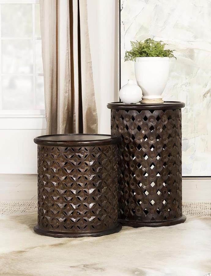 Modal Additional Images for Krish 24-inch Round Mango Wood Side Table Dark Brown