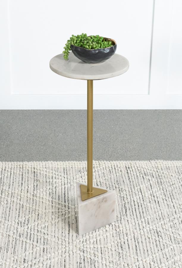 Modal Additional Images for Fulcher Round Marble Top Accent Side Table White and Gold