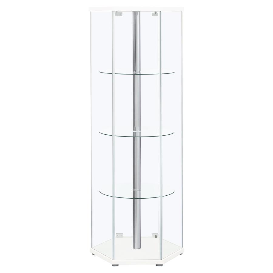 Zahavah 4-shelf Hexagonal Clear Glass Curio Cabinet White