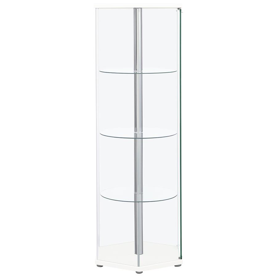Zahavah 4-shelf Hexagonal Clear Glass Curio Cabinet White