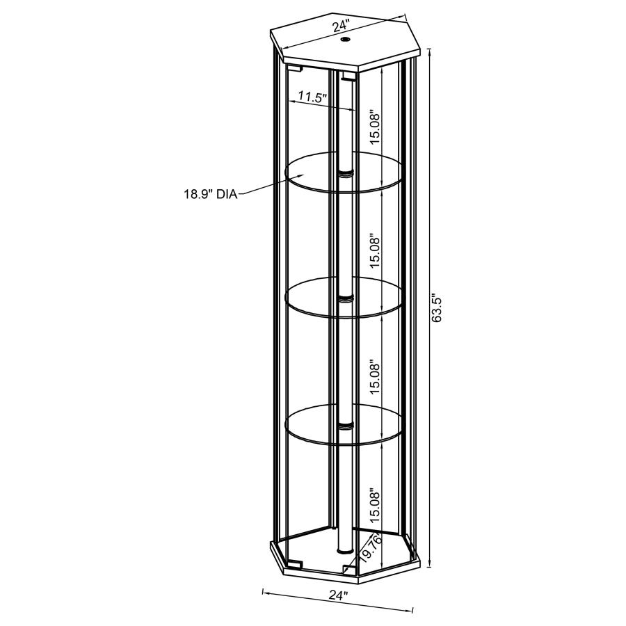 Modal Additional Images for Zahavah 4-shelf Hexagonal Clear Glass Curio Cabinet White