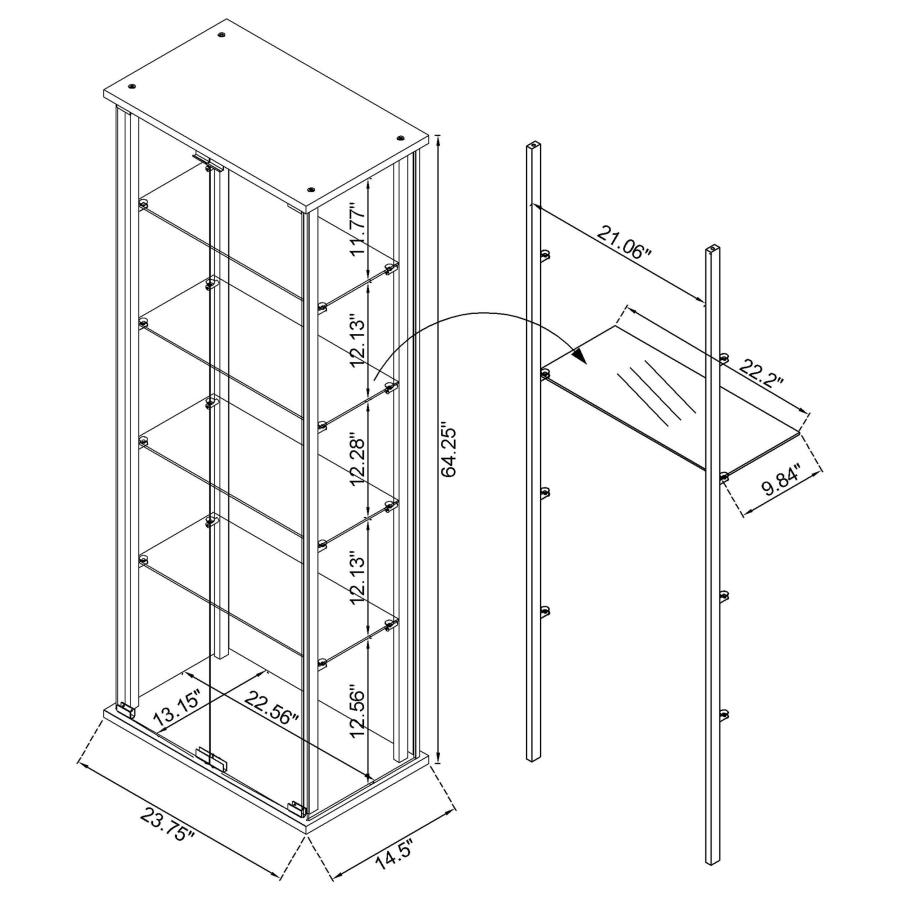 Modal Additional Images for Delphinium 5-shelf Clear Glass Curio Display Cabinet Black